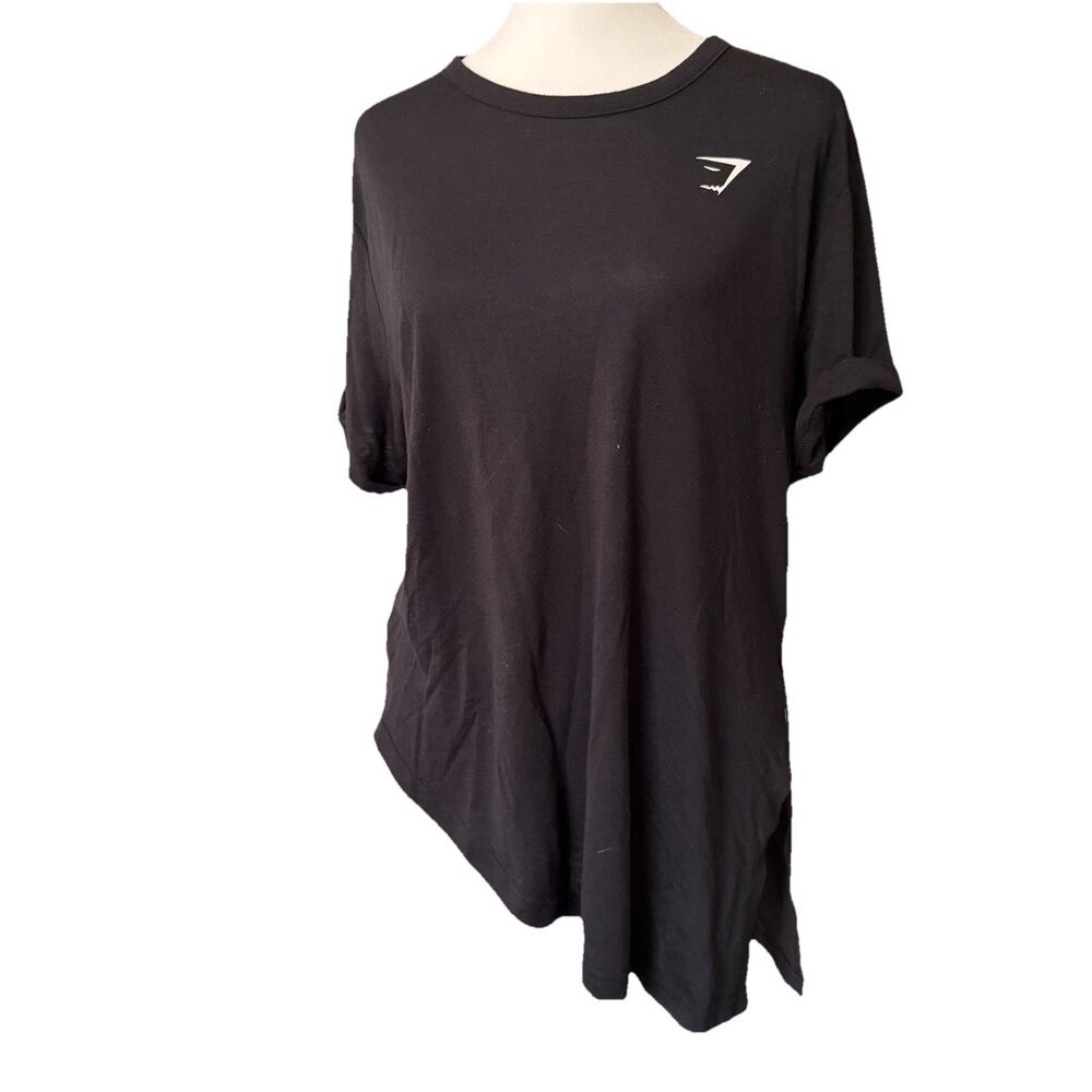 Gymshark Large Essential Tee Asymmetrical Split Side Knot Tie Black T-Shirt Top